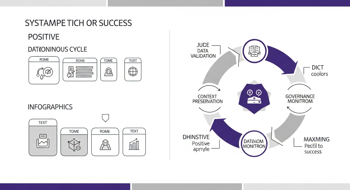 Circular process diagram illustrating four key components of data foundations: validation, context preservation, governance, and monitoring